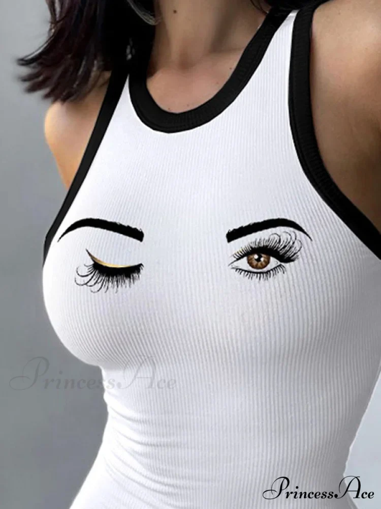 Irregular Slash Black Trendy Cropped Tank Top - Image 2