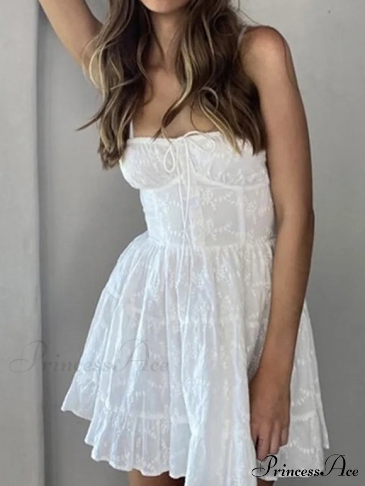 Jacquard Mesh Paneled Trendy White Mini Dress - Image 2