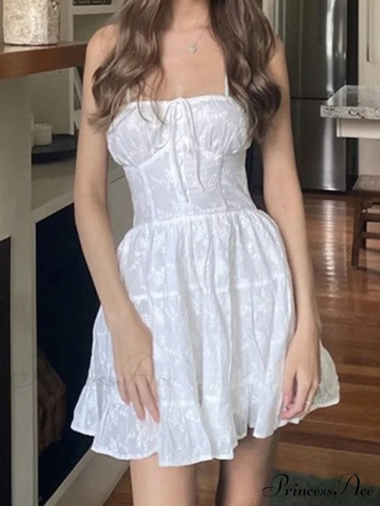 Jacquard Mesh Paneled Trendy White Mini Dress - Image 3