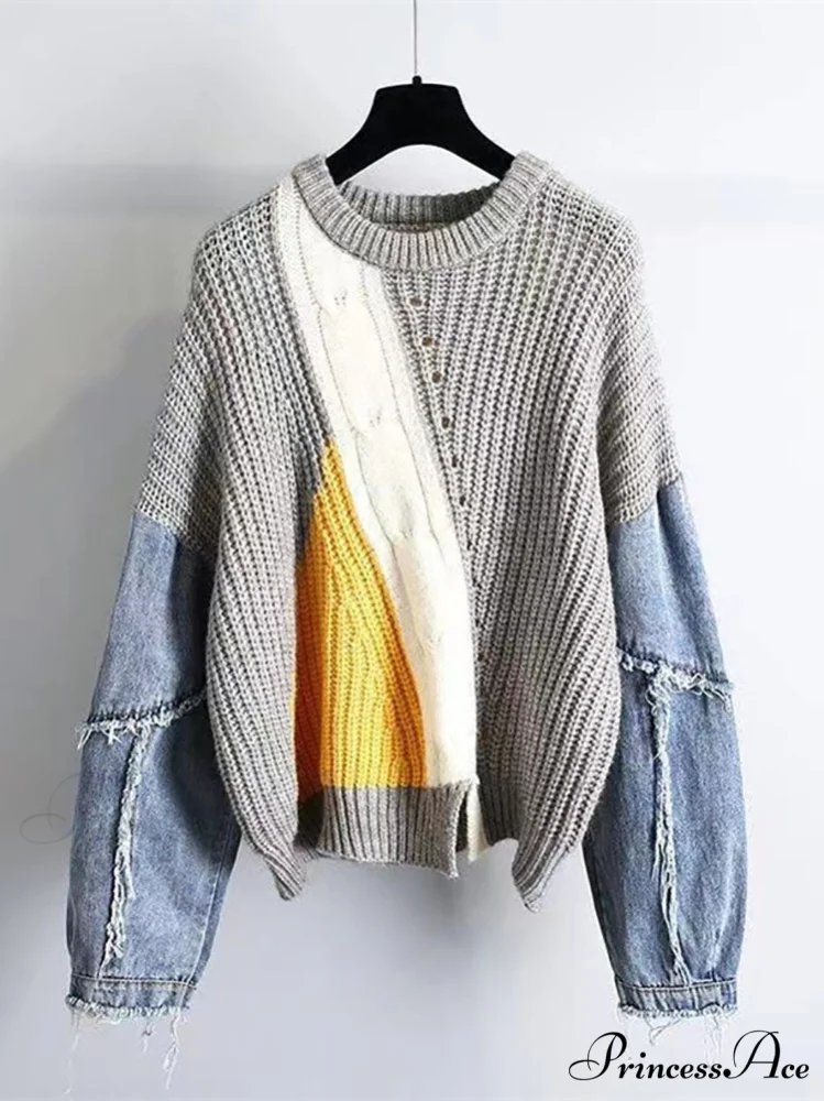Knitted Color Block Turtleneck Modern Long Sleeve Sweater - Pink - Image 4