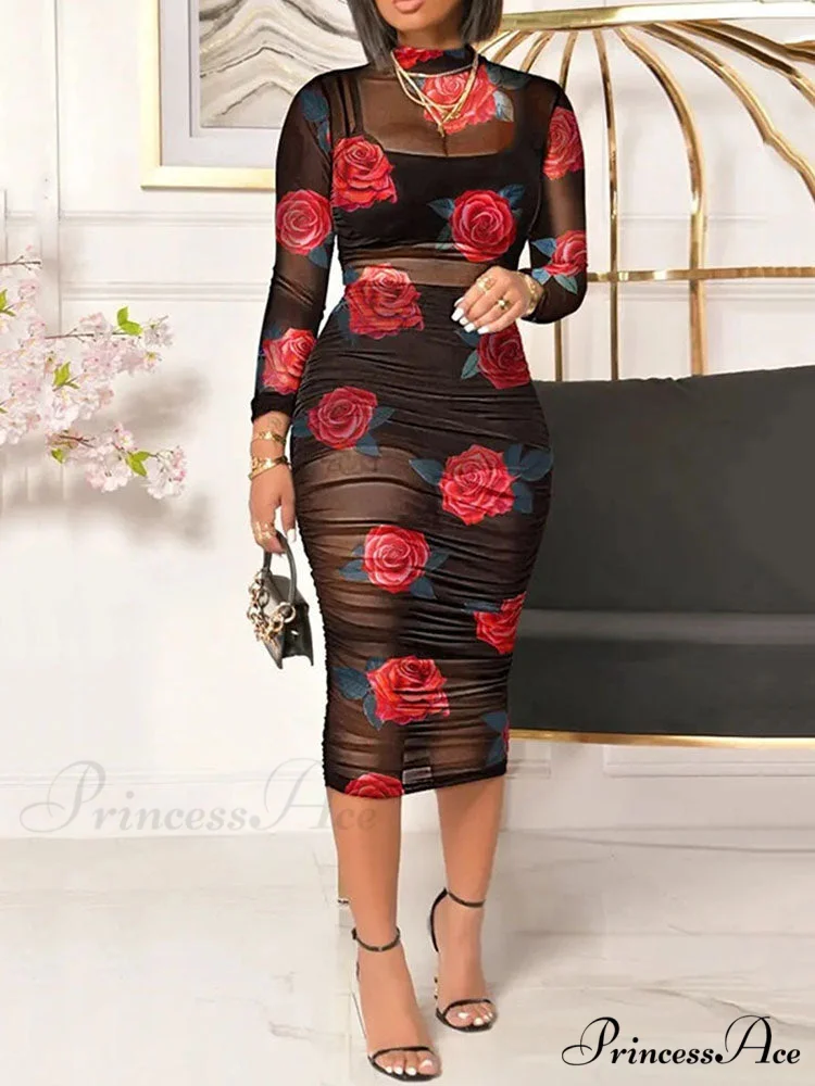 3D Floral Choker Detail Strapless Classic Bodycon Party Midi Dress - Turquoise - Image 9