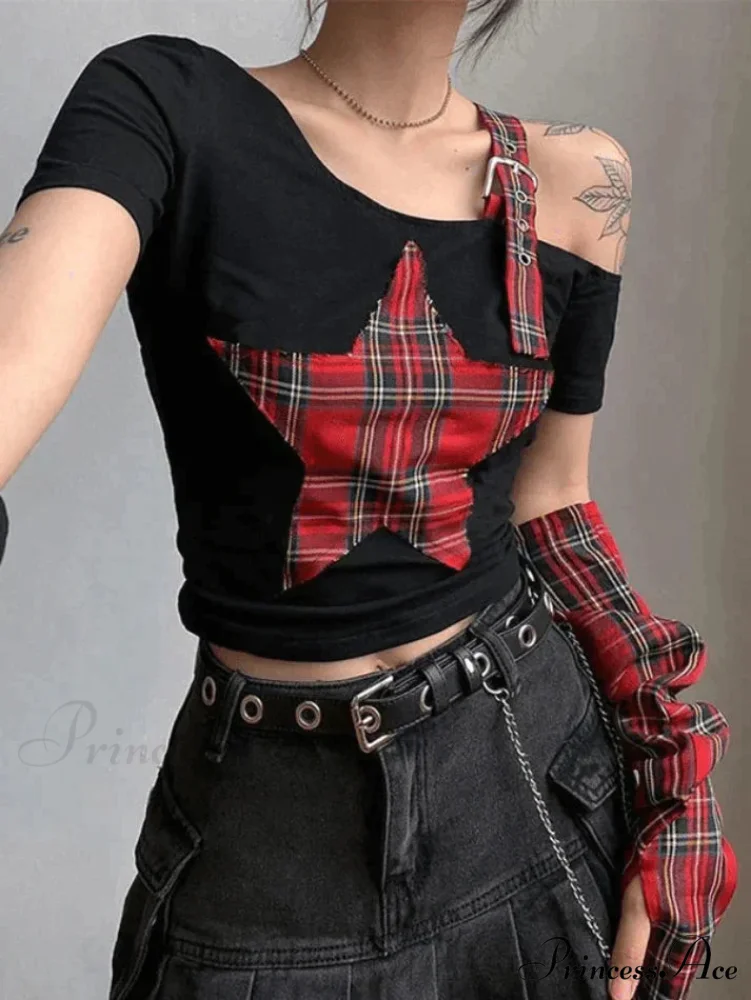 Argyll Print Crew Neck Modern Crop Tank Top - Coffee - Image 2