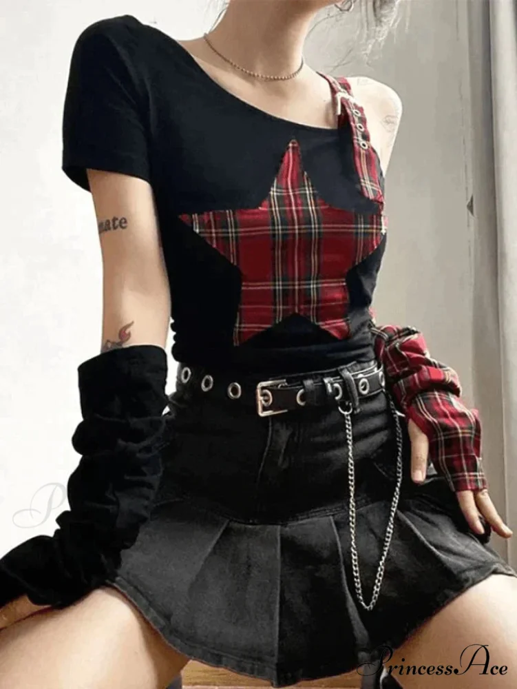 Argyll Print Crew Neck Modern Crop Tank Top - Coffee - Image 3