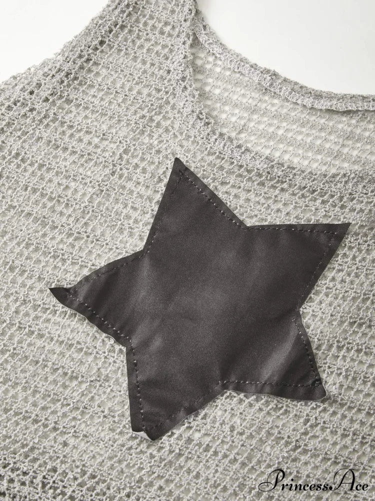 Arm Gloves Cold Shoulder Modern Star Black Crop Top - Image 5