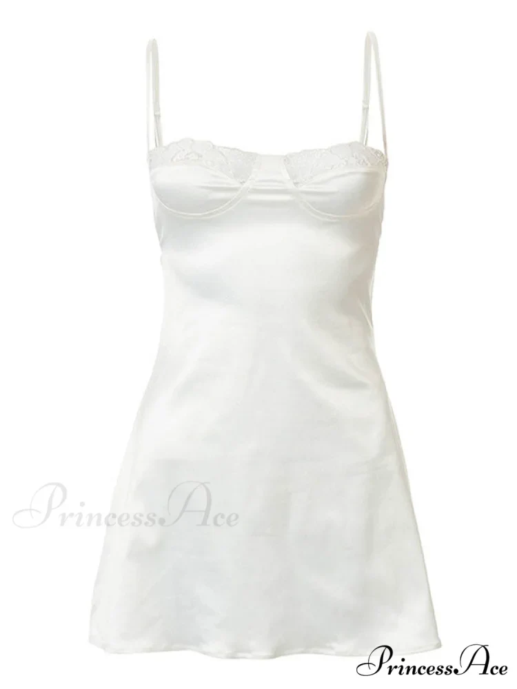 Backless Lace Paneled Trendy Satin Mini Dress - Image 12