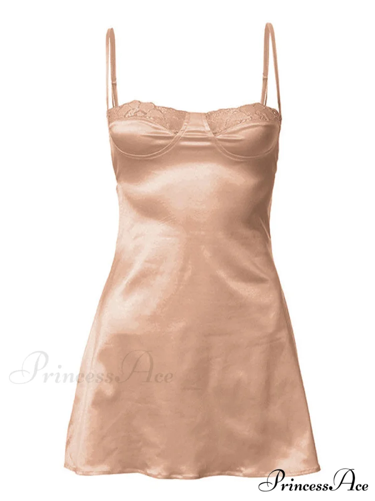 Backless Lace Paneled Trendy Satin Mini Dress - Image 13