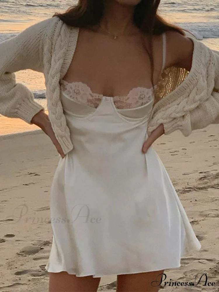 Backless Lace Paneled Trendy Satin Mini Dress - Image 4