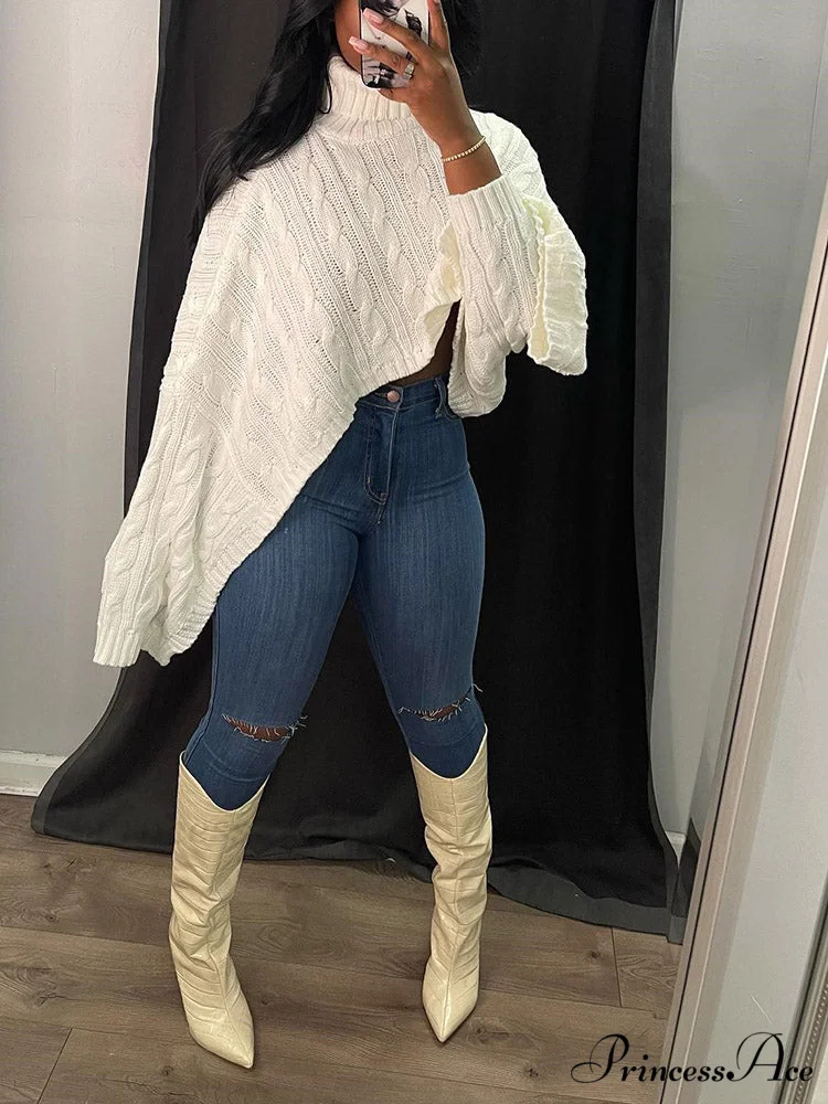 Batwing Sleeve Hollow Trendy Knitted Pullover Top - Image 2