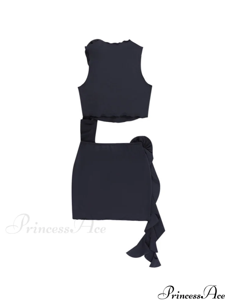 Black Distressed Knit Trendy Two Piece Set - Image 5