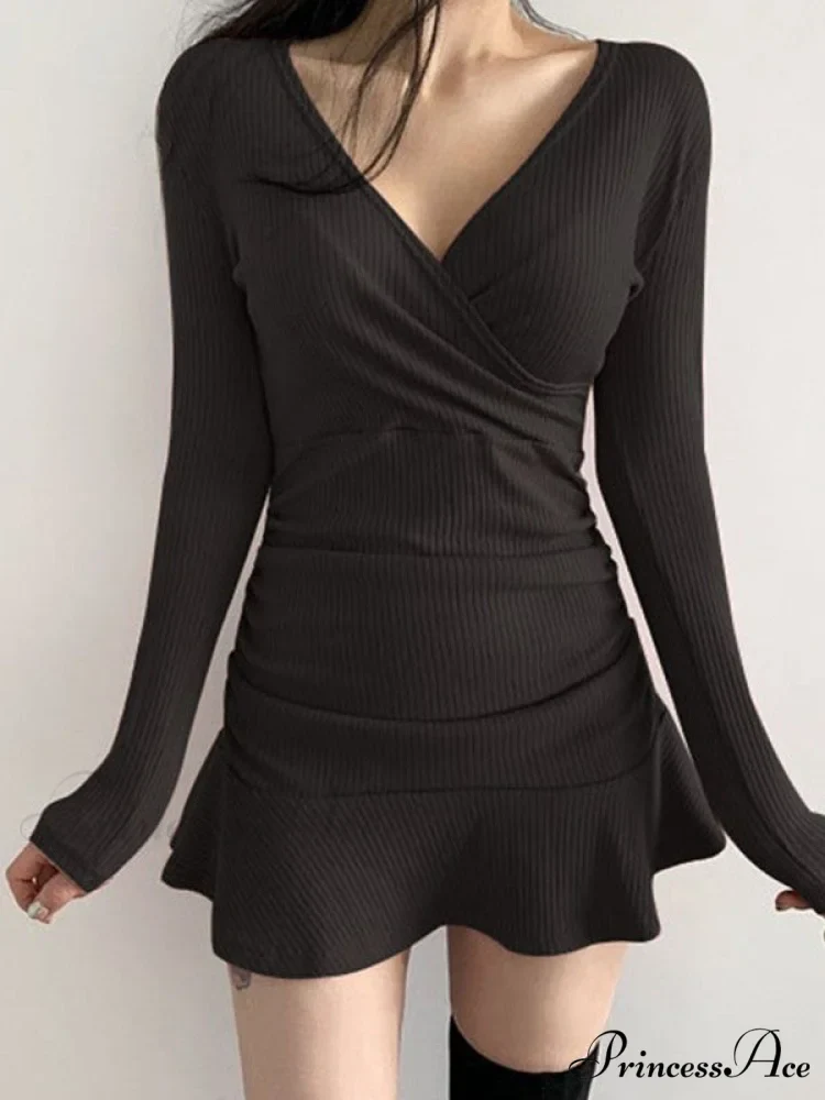 Black Ruched Graceful Bodycon Mini Dress - Image 2