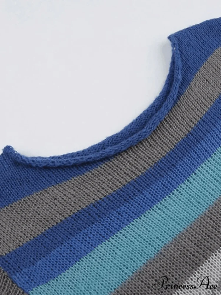 Color Block Striped Trendy Halter Knitted Mini Dress - Image 4