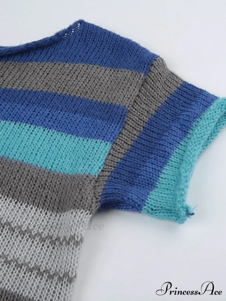 Color Block Striped Trendy Halter Knitted Mini Dress - Image 5