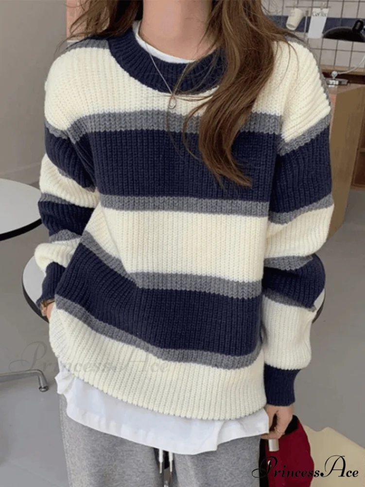 Color Block Striped Trendy Knit Crop Top