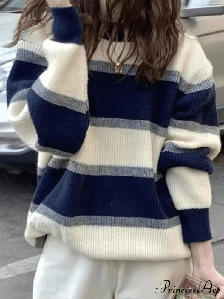 Color Block Striped Trendy Knit Crop Top - Image 2