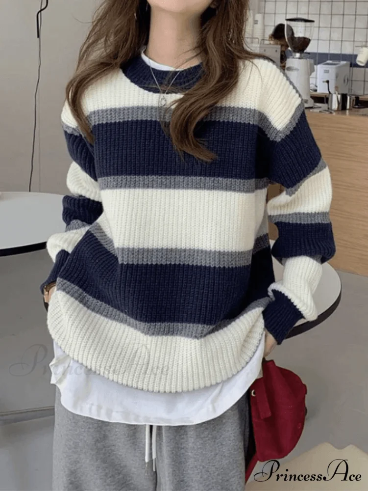 Color Block Striped Trendy Knit Crop Top - Image 3