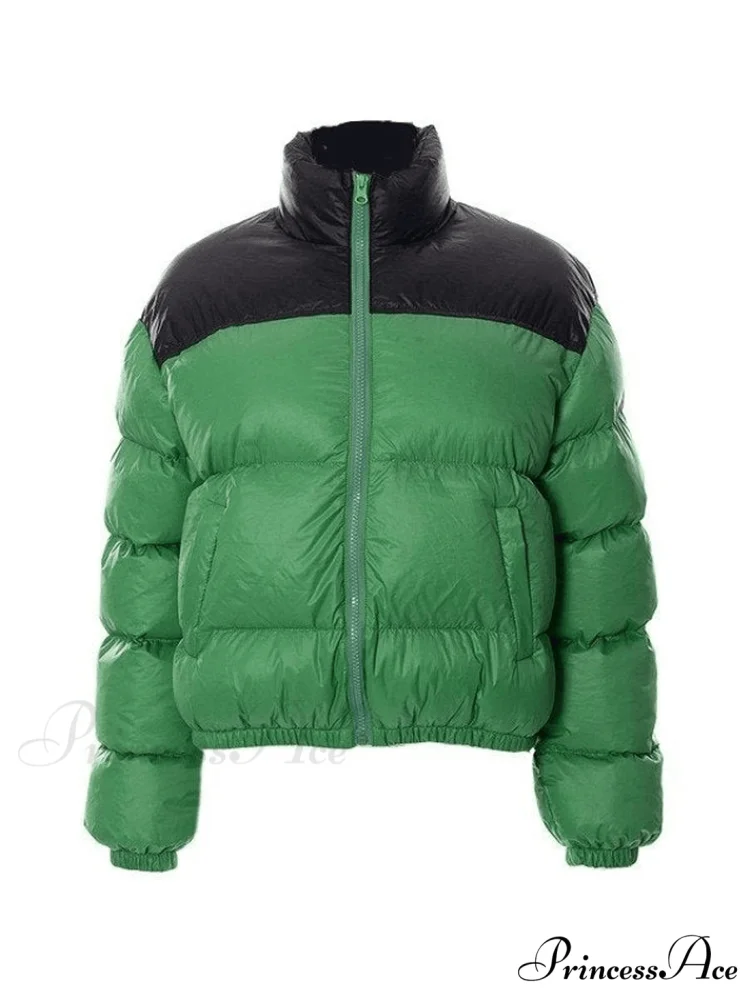 Color Block Zip Trendy Crop Cotton Coat - Image 8