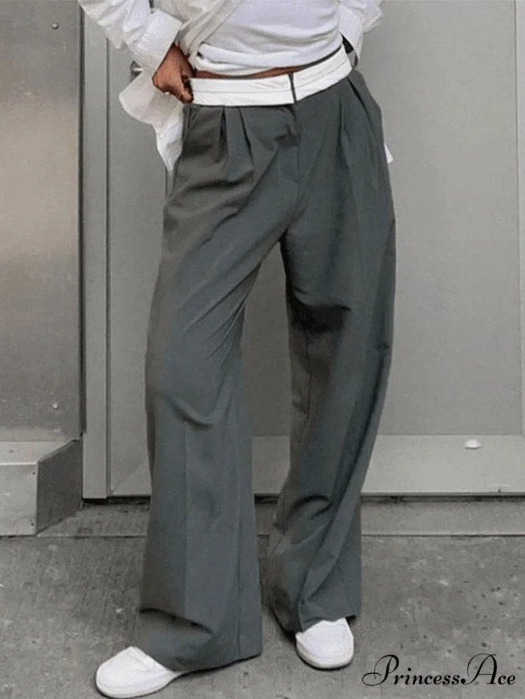 Contrast Waist Graceful Pleated Tailored Pants - Image 2