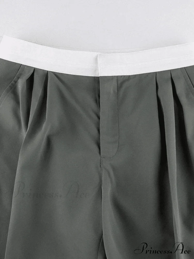 Contrast Waist Graceful Pleated Tailored Pants - Image 5
