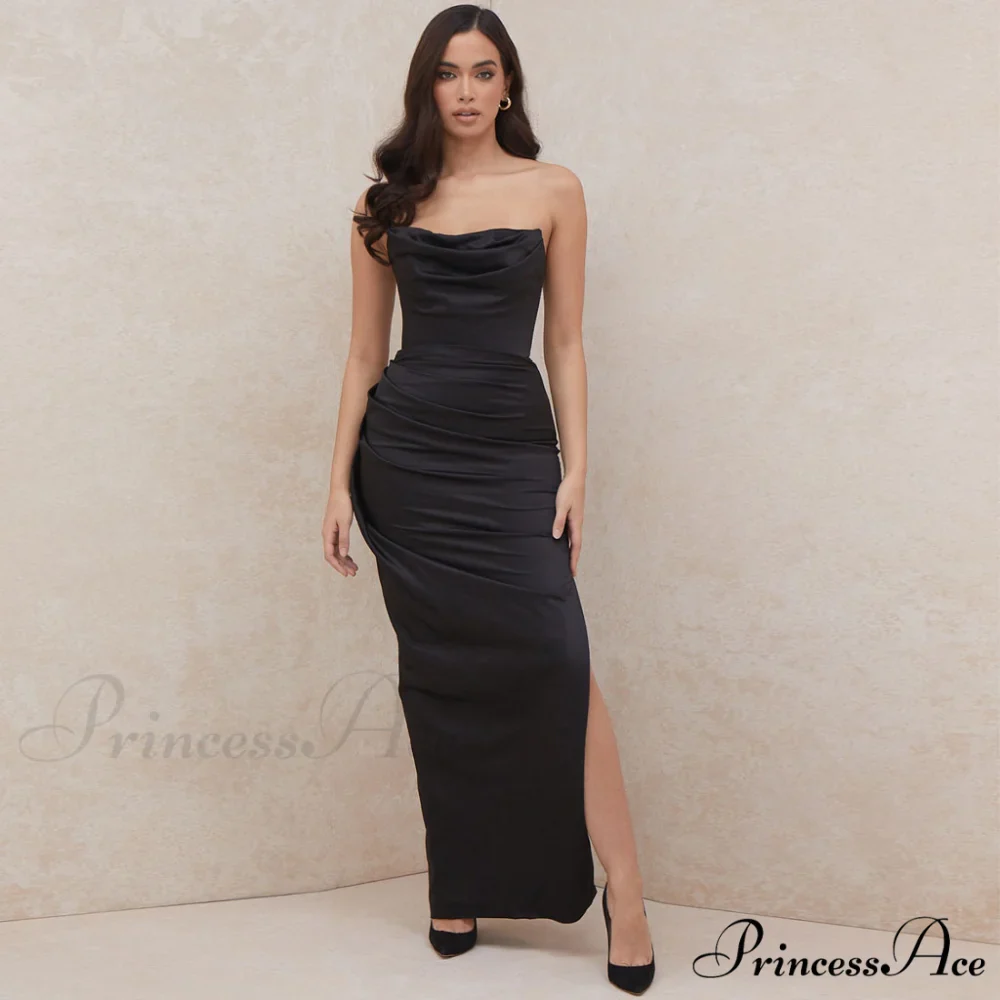Cowl Neck Split Trendy Satin Maxi Dress - Image 2