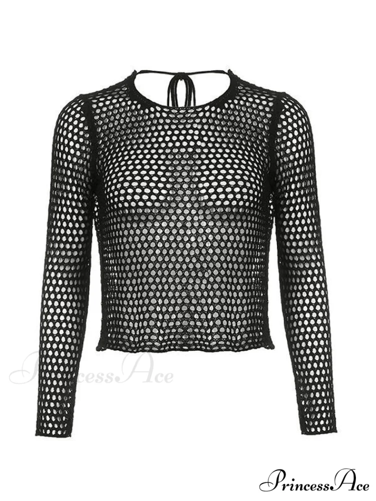 Crochet Hollow Backless Trendy Long Sleeve Mini Dress - Image 6