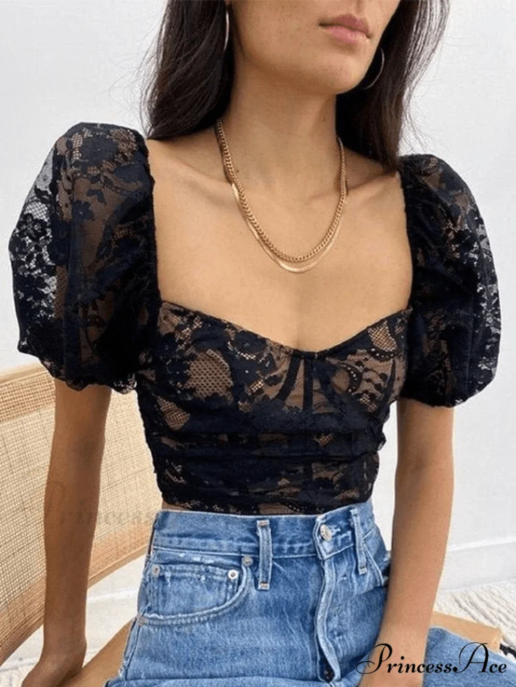 Cropped Lace Edge Trendy Shirred Cami Top - Image 4