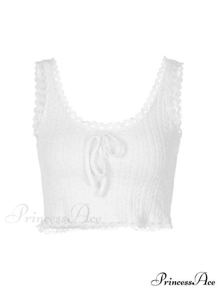 Cropped Lace Trim Trendy Rib Cami Top - Image 5