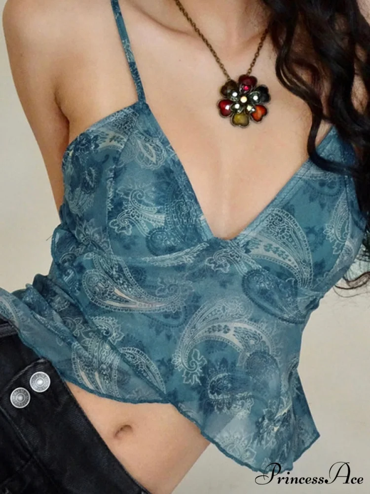 Cross Over Halter Trendy Mesh Crop Cami Top - Image 9