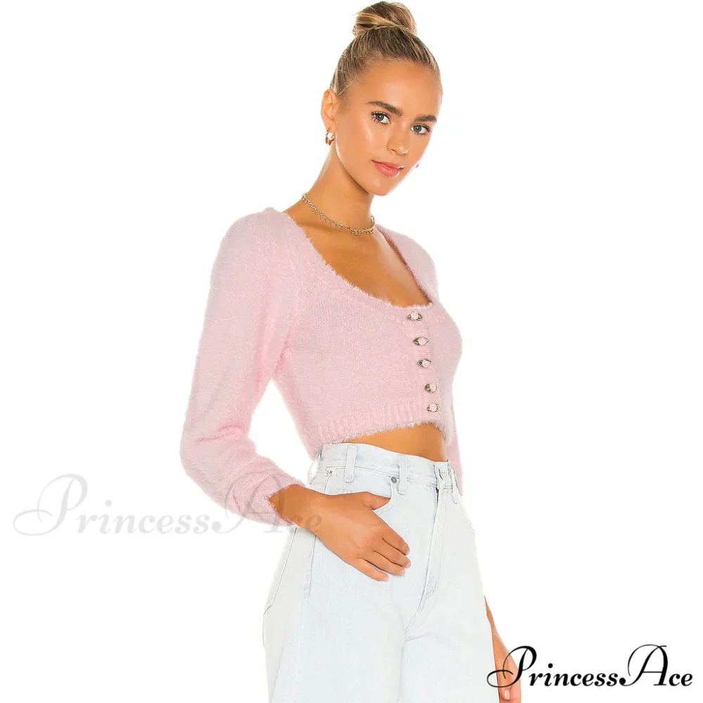 Cute Flower Cable Knit Bishop Classic Sleeve Crop Pullover Sweater - Yellow - Image 3