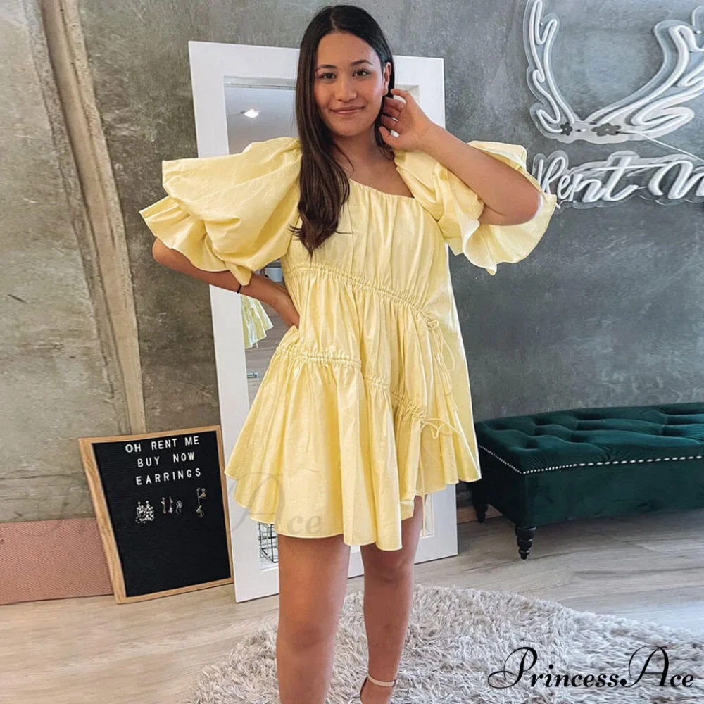 Cute Off Shoulder Puff Sleeve Classic Bodycon Party Mini Dress - White - Image 2