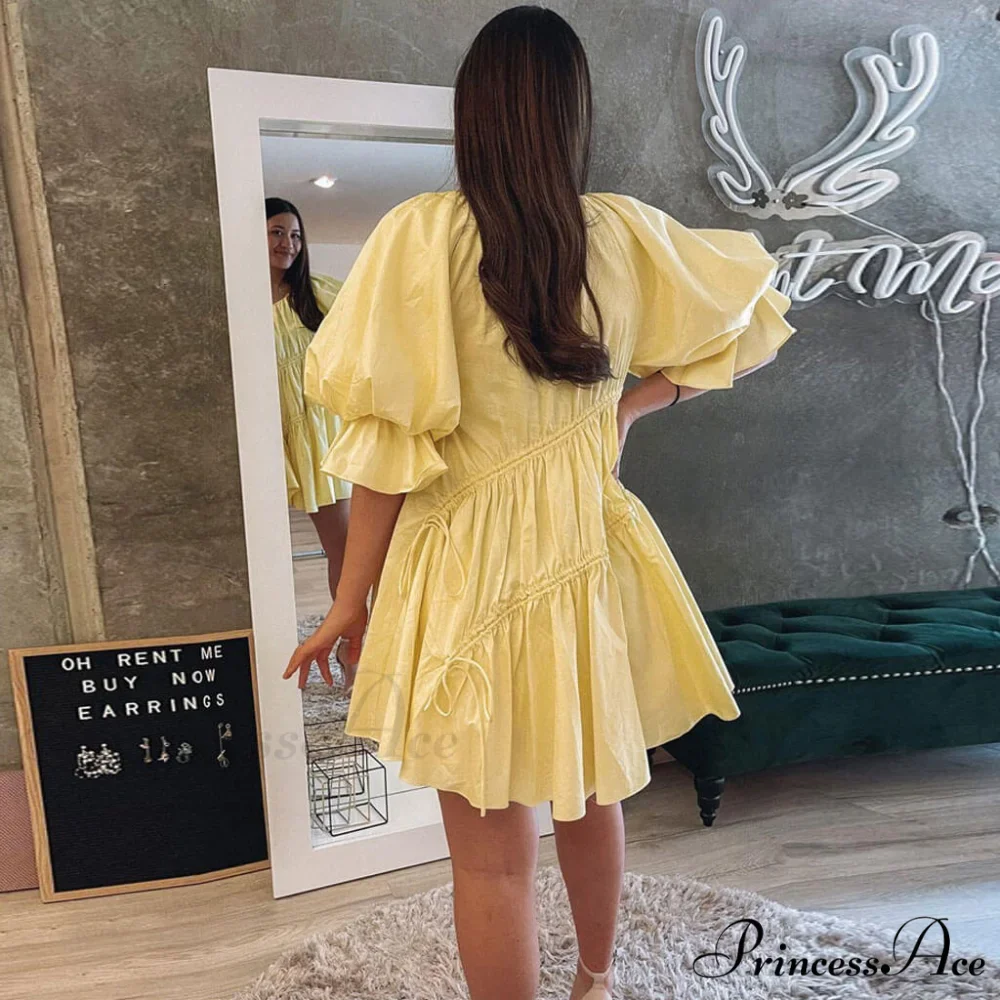 Cute Off Shoulder Puff Sleeve Classic Bodycon Party Mini Dress - White - Image 3