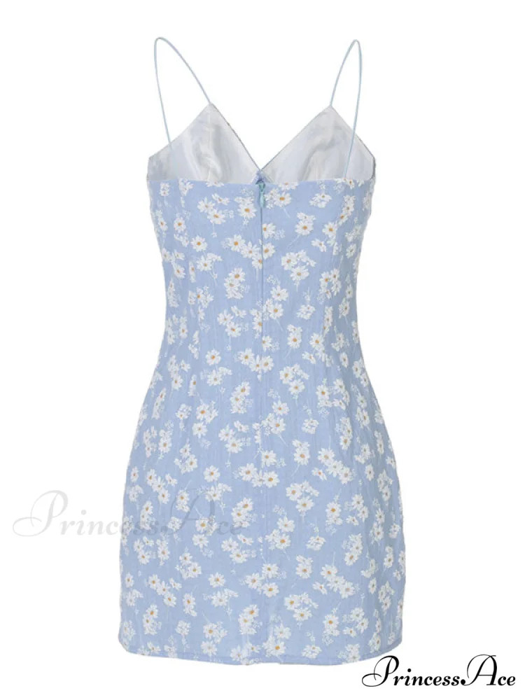 Daisy Pattern Split Trendy Slip Mini Dress - Image 4