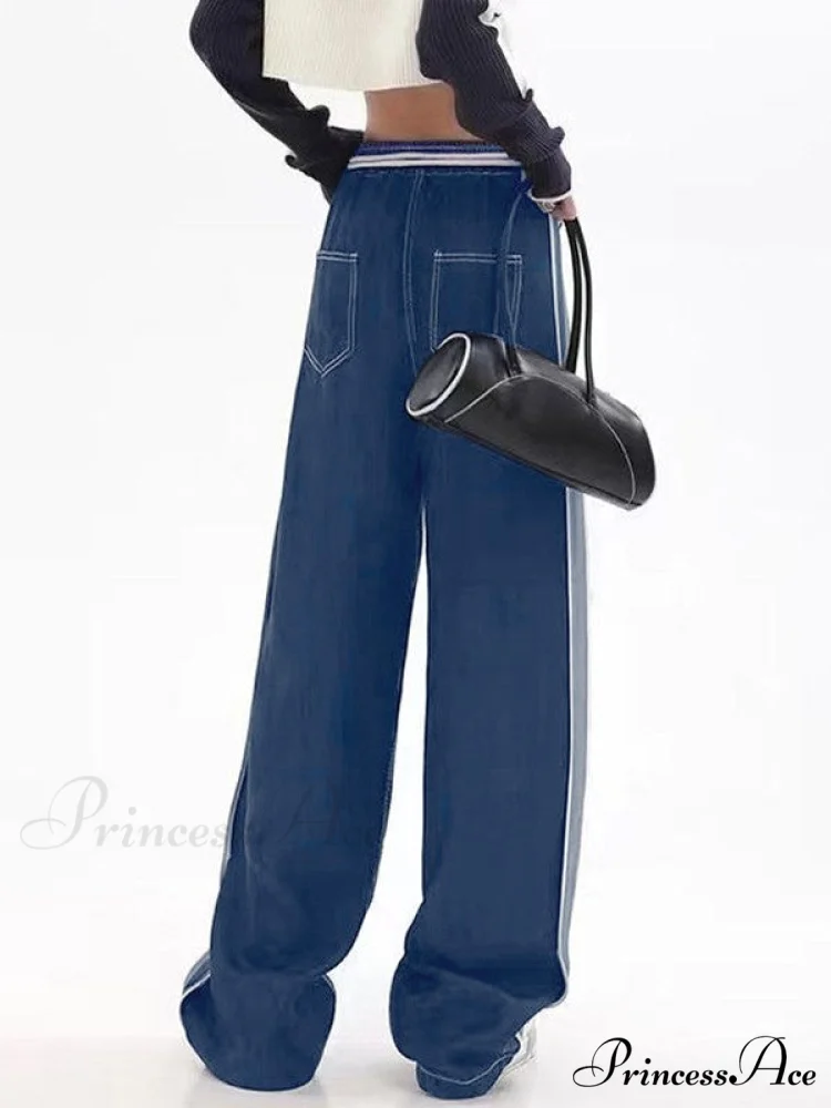 Dark Wash Belted Trendy Baggy Boyfriend Jeans - Image 5