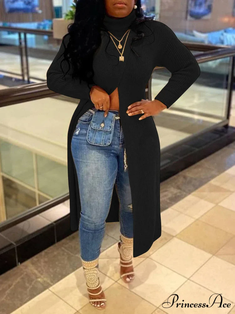 Knitted Tassels Graceful Ripped Long Cardigan - Image 9