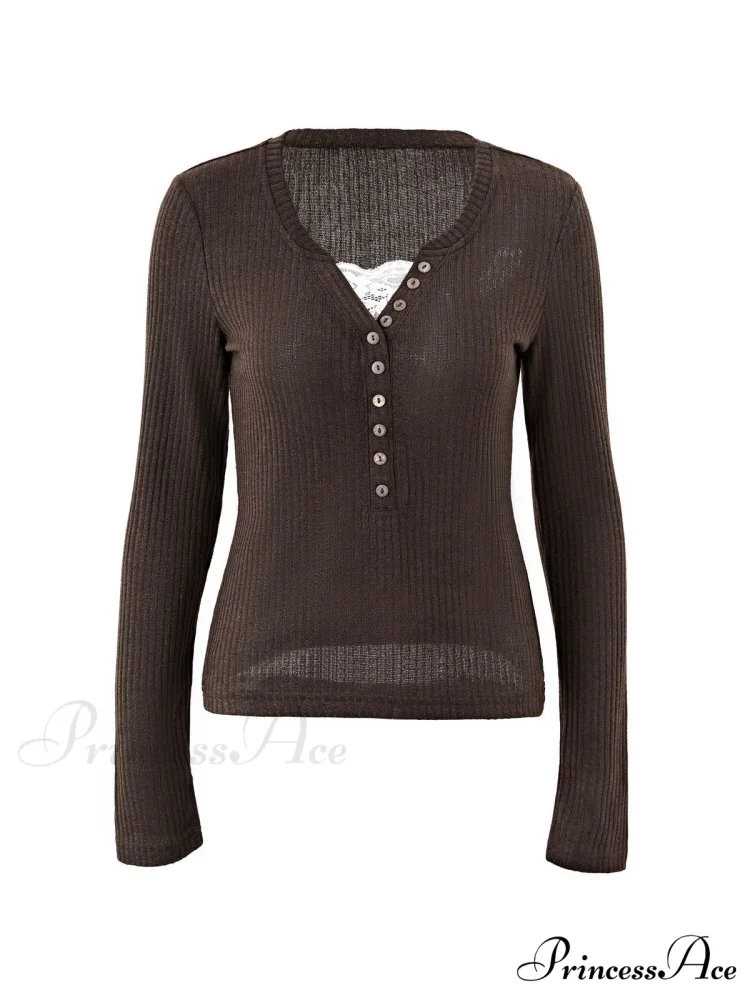 Lace Paneled Graceful Brown Tank Top - Image 11