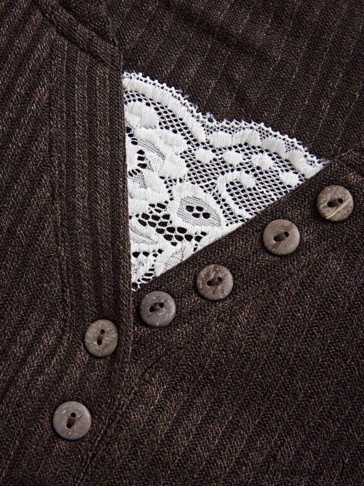 Lace Paneled Graceful Brown Tank Top - Image 14