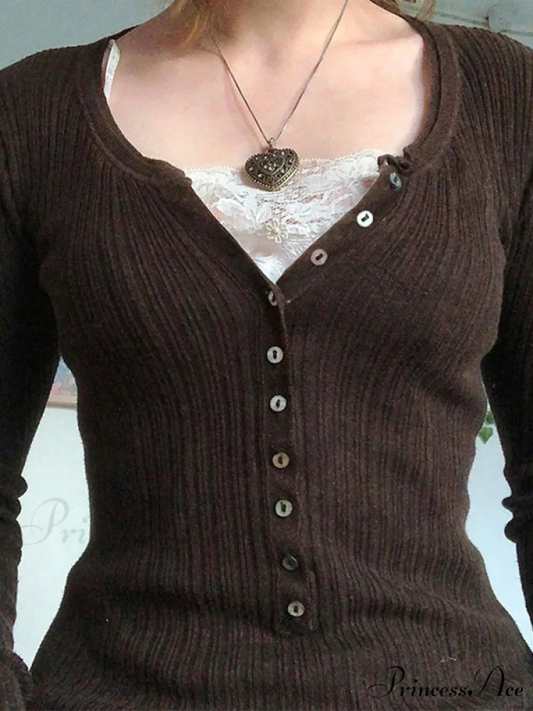 Lace Paneled Graceful Brown Tank Top - Image 3