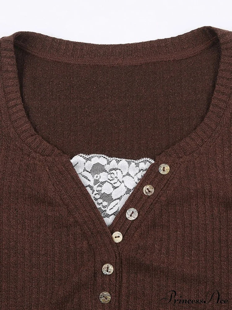 Lace Paneled Graceful Brown Tank Top - Image 5