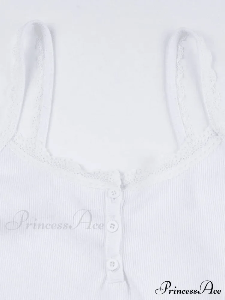 Lace Trim Button Trendy Up Cami Top - Image 4