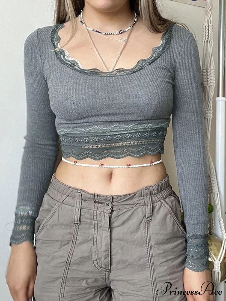 Lace Trim Graceful Gray Tank Top - Image 2