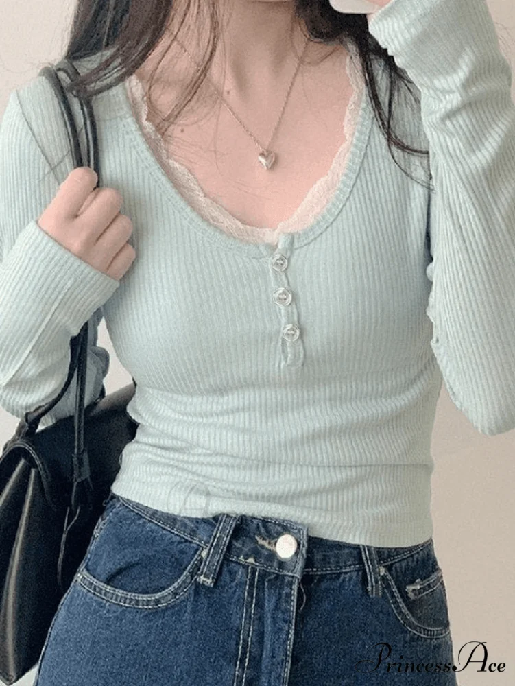 Lace Trim Graceful Knit Crop Top - Image 2