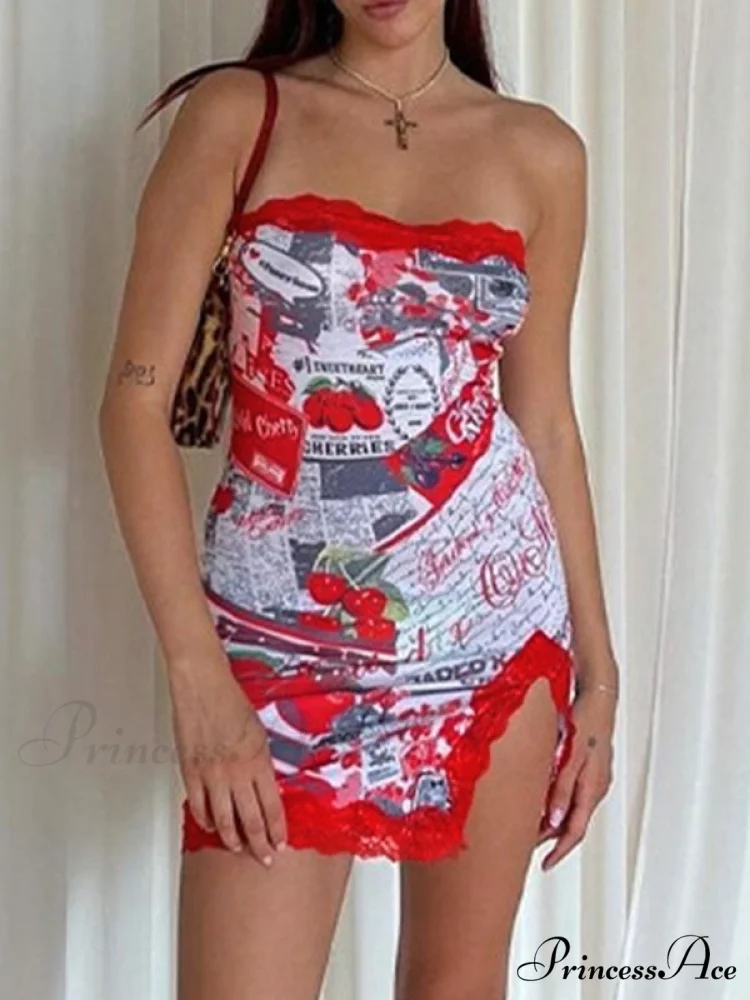 Lace Trim Split Trendy Open Back Mini Dress - Image 5