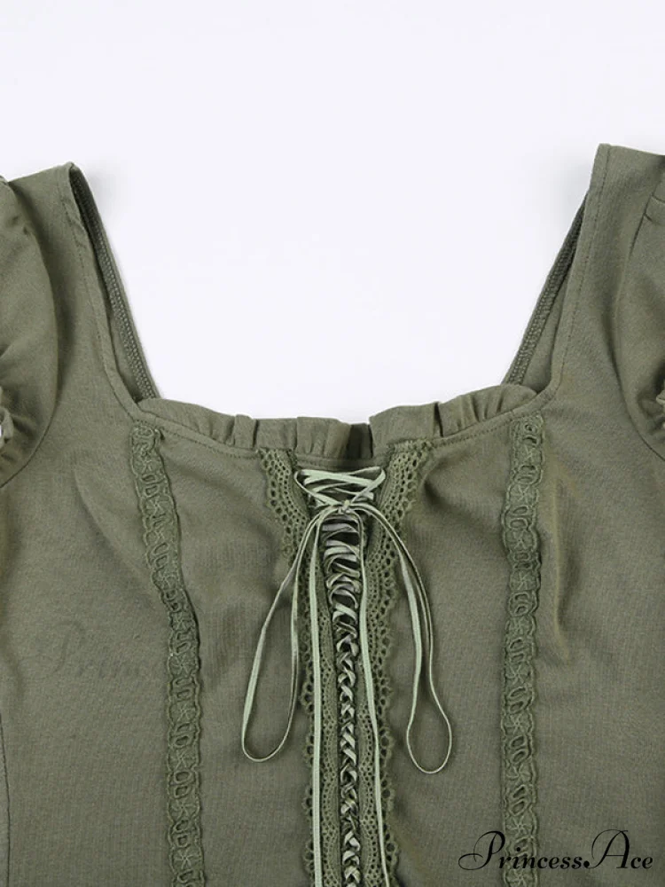 Lace Trim Tie Trendy Front Long Sleeve Blouse - Image 4