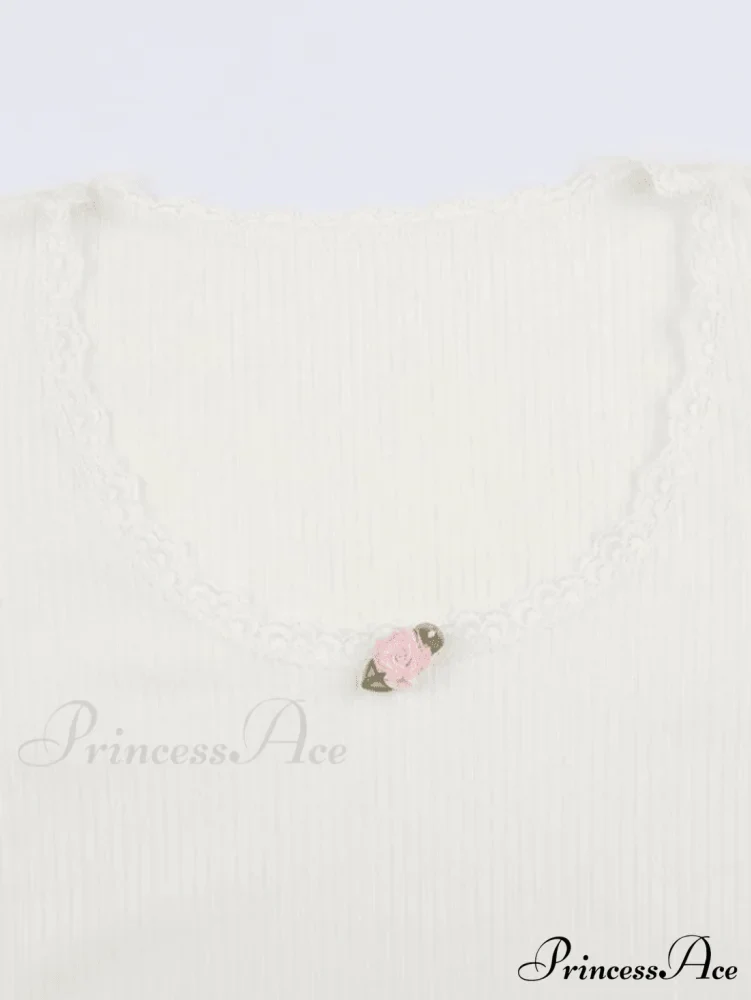 Lace Trim White Ribbed Modern Knit Crop Cami Top - Image 4