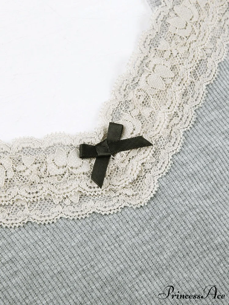 Lace Trim White Trendy Ribbed Knit Top - Image 6