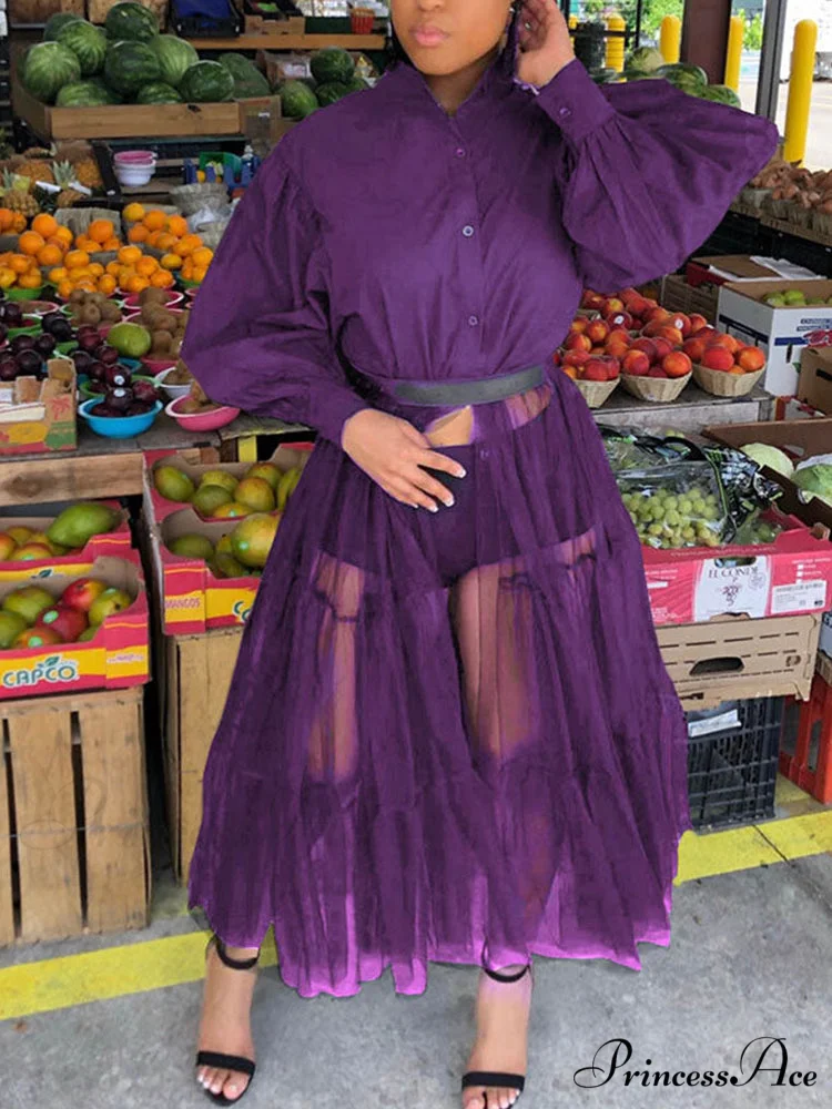 Lantern Sleeve Graceful Split Maxi Dress - Image 9