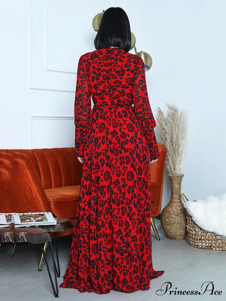 Leopard Print Graceful Patchwork Hollow-out Sweater - Image 3