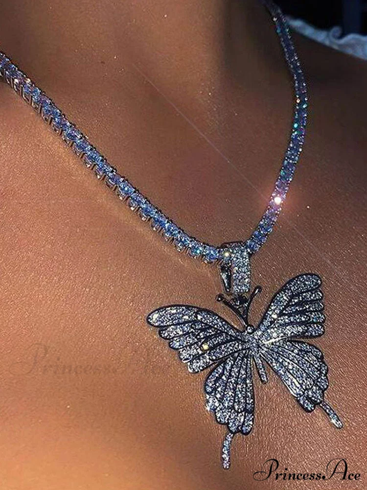 Rhinestone Butterfly Halter Trendy Asymmetric Crop Cami Top - Image 2
