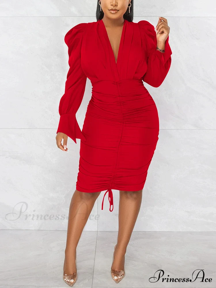 Deep V-neck Front Trendy Tie Mini Dress - Image 5