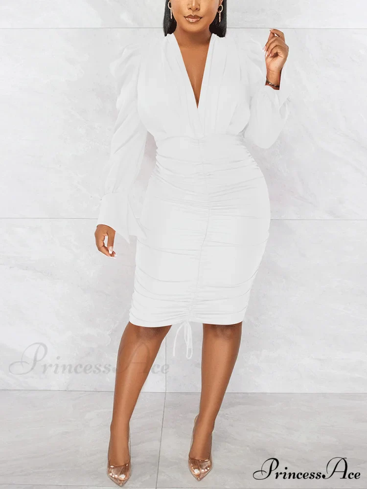Deep V-neck Front Trendy Tie Mini Dress - Image 9