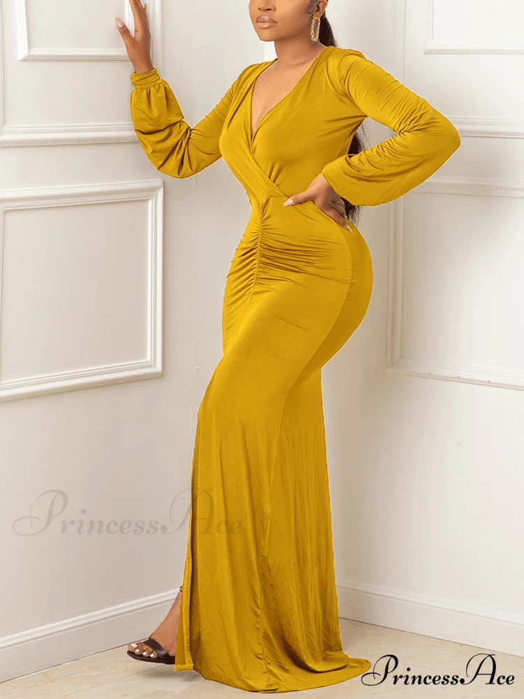 Deep V-neck Sequins Trendy Slit Maxi Dress - Image 11